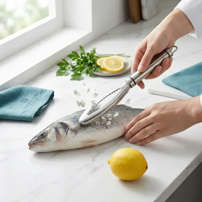 Fish Scale Remover Tool, Stainless Steel Fish Scaler with Comfortable Grip, Portable Fish Scale Scraper for Seafood Prep, Fishing, Camping & Home Kitchen