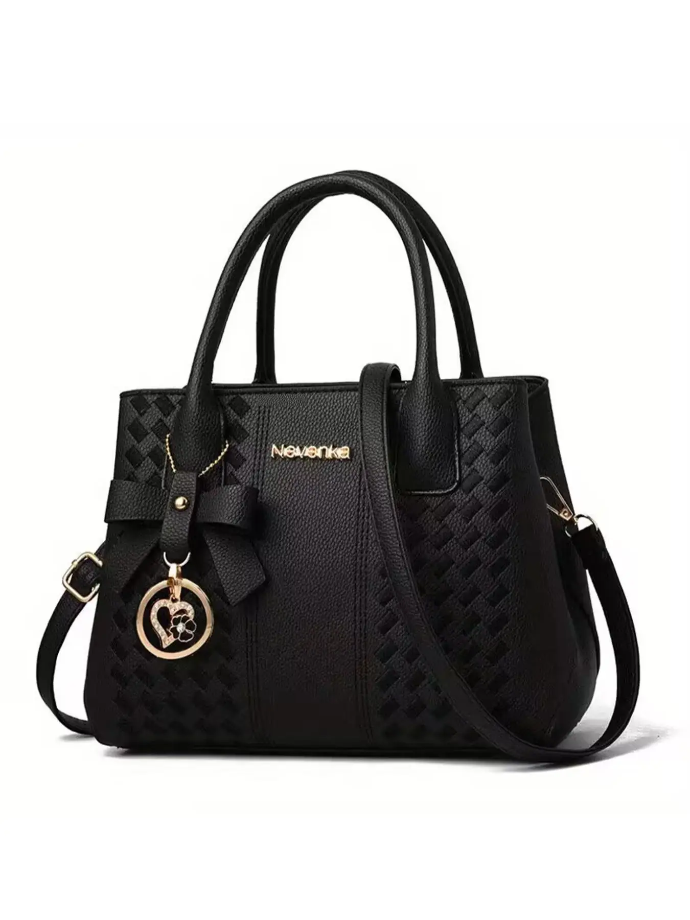 Fashionable Solid Color Pu Handbag with Heart Charm, Casual Versatile Zipper Shoulder Bag, Trendy Classic Crossbody Bag for Work & School Large Handba