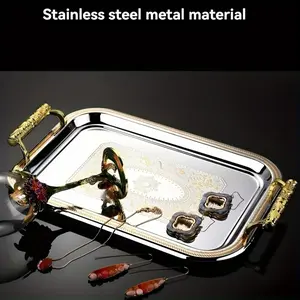 Stainless Steel Serving Tray Set - 3pcs Vintage European Design for Desserts, Fruits & Vegetables, Metal Plates for Home, Kitchen & Family Gatherings