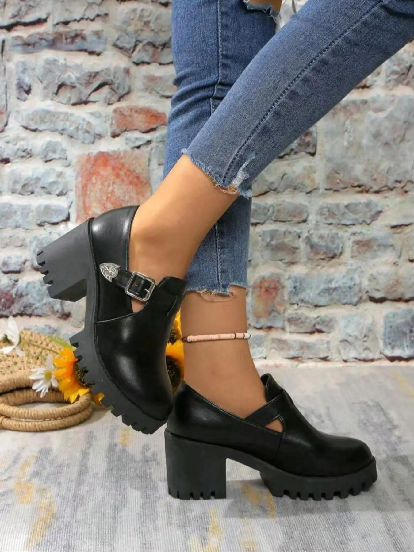 Women's Fashionable Solid Color Mary Jane Style Platform Shoes, Casual Comfortable Thick Sole Buckle Decorated Shoes for Daily Wear, All Match Shoes for Daily Wear, Platform Mary Janes