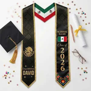 Graduation Stole, Custom Mexican Flag Lightweight Sash for Class of 2026, Mexican American College Heritage Achievement Gift with Vibrant Print, Graduation Scarf