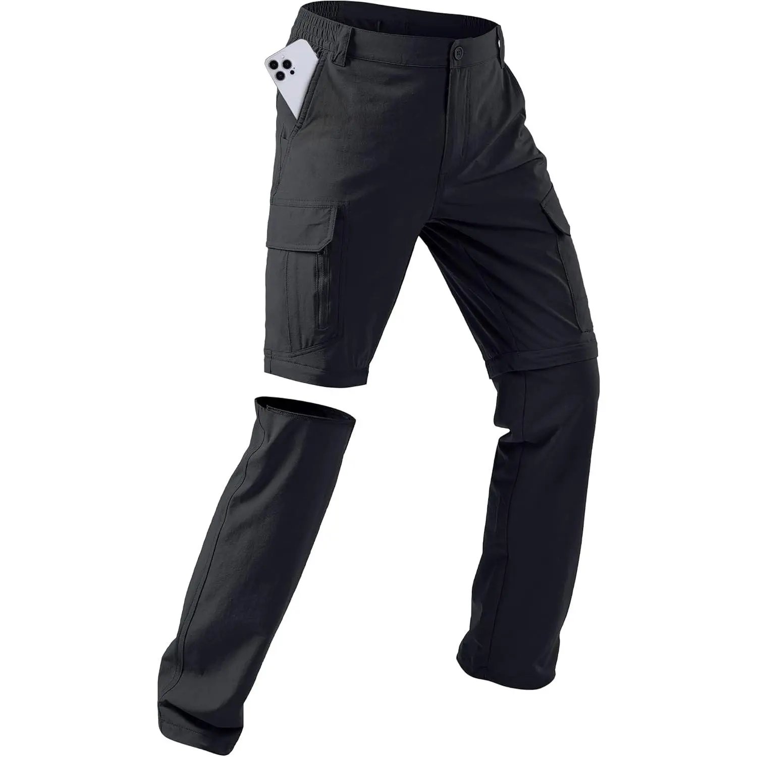 Mens Hiking Convertible Fishing Safari Pants Waterproof Zip Off Quick Dry Outdoor Trousers with Multiple Pockets