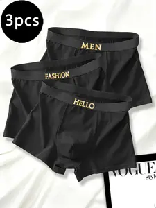 Men's Trendy Pure Briefs Breathable Comfort Four-Way Stretch Vip Boxing Belt Letter Print Underwear (3 Pack)