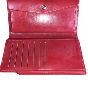 Women's Red Leather Wallet with Multiple Card Slots and Secure Snap Closure