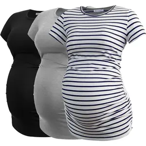 Women's Maternity Tops Side Ruched Tunic T-Shirt Pregnancy Clothes