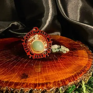 Infinite Designs LLC Wooden Pendant with Green Aventurine Crystal Copper Ring and Chips Natural Wood Handcrafted Jewelry Unique Design