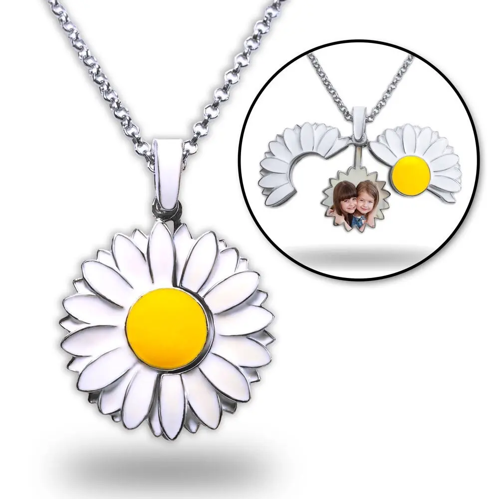 Exclusive Enameled Daisy Photo Necklace &Chain
