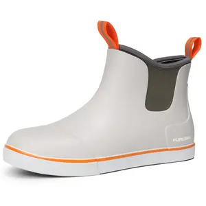 Furuian Men's Deck Boots  Fishing Boots Rain boots work shoes Professional Waterproof&Non-Slip Walking Ankle Booties Slip On Neoprene Rubber Footwear Chelsea Boots Men botas para hombre for Gardening Fishing Boating Camping Sailing Fathersdaygift Boy