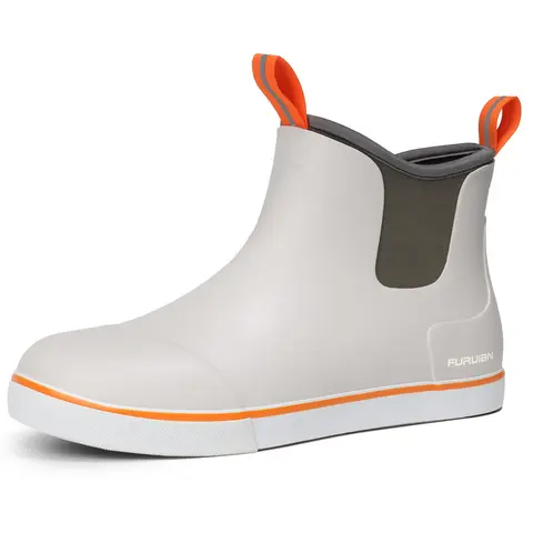 Furuian Men's Waterproof Neoprene Rubber Ankle Deck Boots - Slip-On, Slip-Resistant, Flexible, Casual Athletic Walking Shoes with All Weather Grip, Fathersdaygift for Garden Boat Use