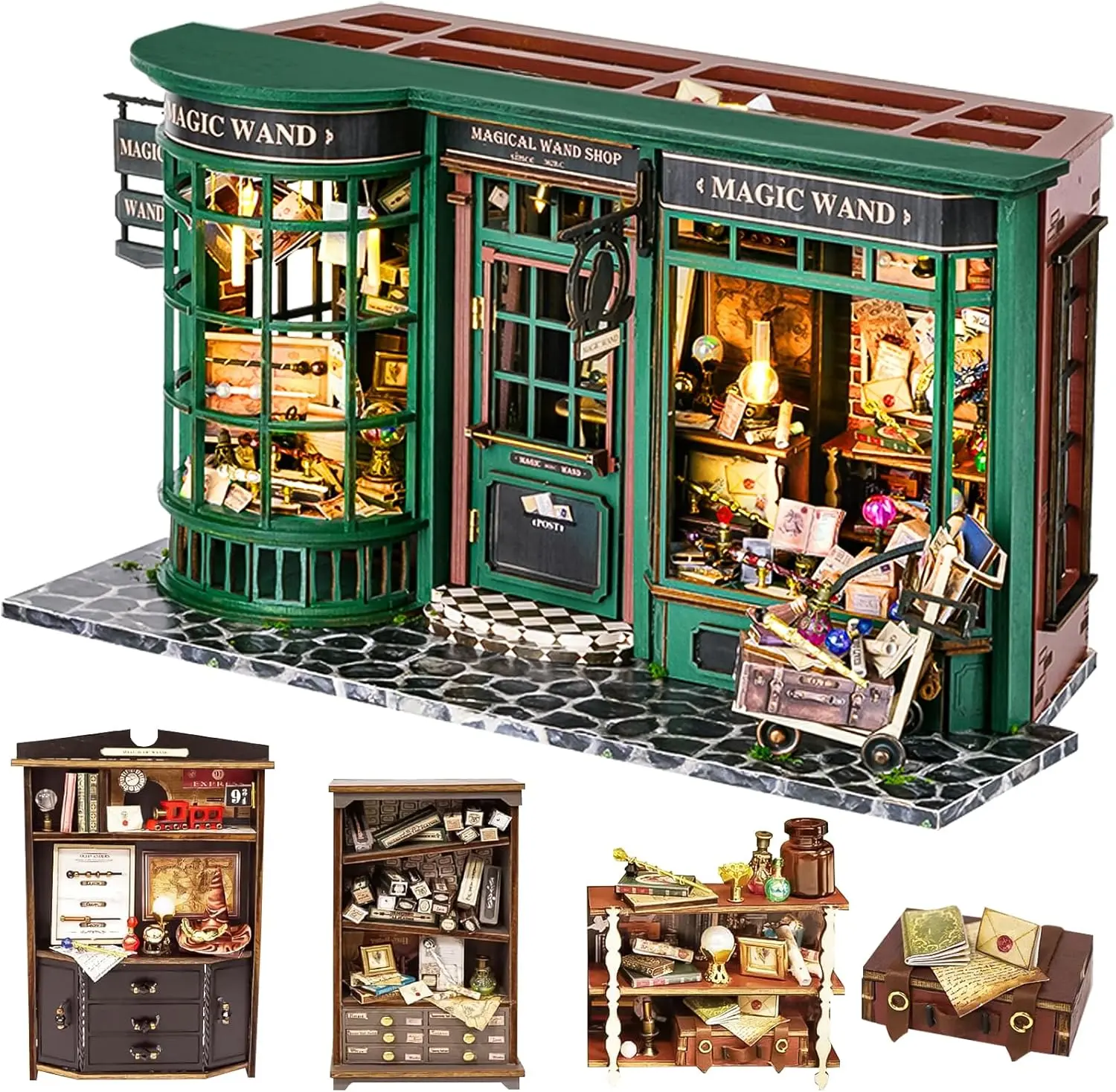 DIY Miniature Dollhouse Wooden Furniture Kit,Handmade Mini Modern Model Plus with Dust Cover & LED,1:24 Scale Creative Doll House for Lover Friend Gift (Magic House)