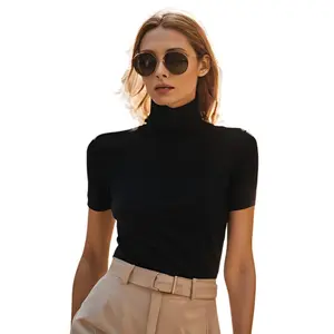 Handmade Cotton Spandex Short Sleeve Turtleneck Top