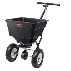 【FathersDayGift】VEVOR Broadcast Spreader, 100 LB Walk-Behind Turf Spreader with 12" Wheels, Steel Push Fertilizer Spreader, Garden Seeder, and Salt Spreader, Designed for Residential, Farm, and Tough Terrain