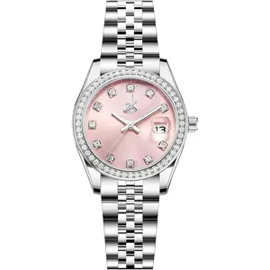 Women's  Accented with Solid Alloy Steel Band Watch Elegant Dress Quartz Calendar Watches for Women