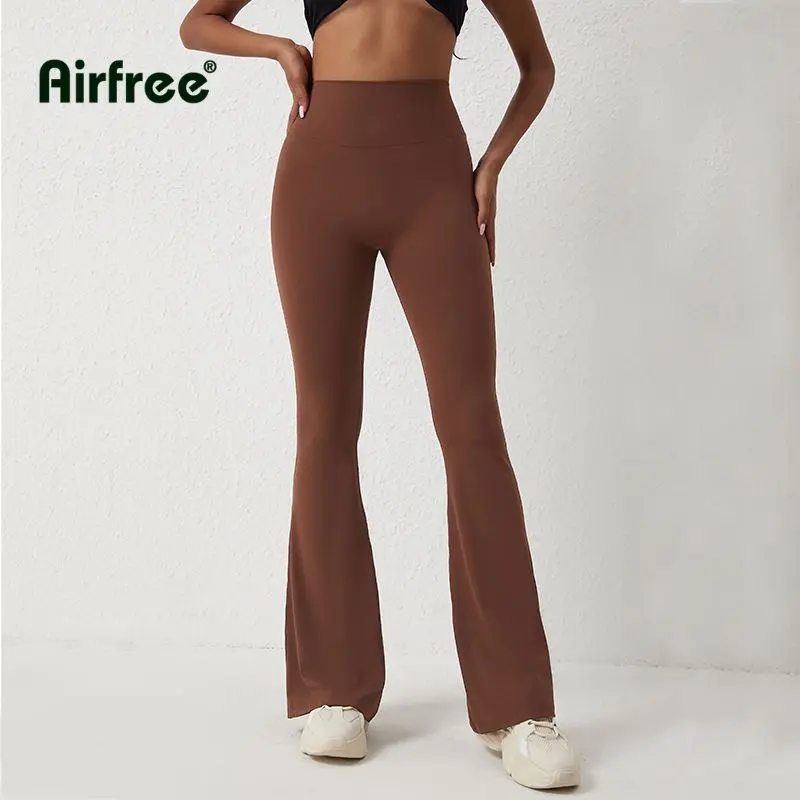 Women's High Waisted Flare Leggings - Airfree Athleisure Style Pants, Tummy Control, Seamless Front, 30"/32.5" Inseam, All-Season, 85% Polyamide 15% Elastane Yoga Bottoms
