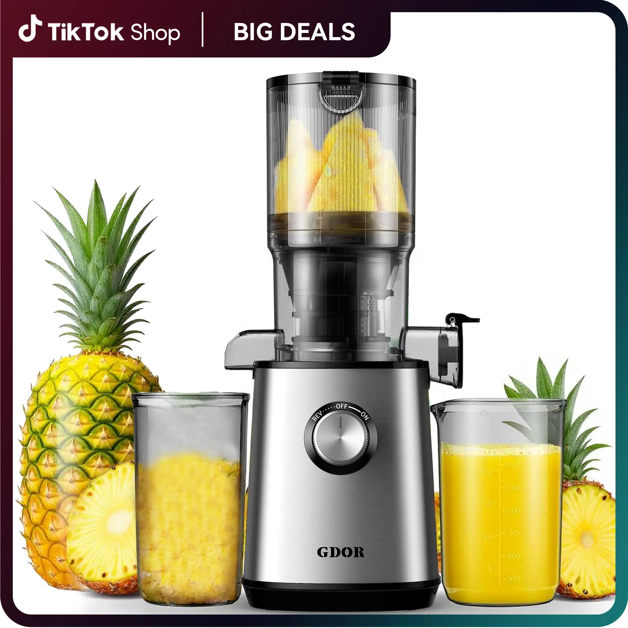 GDOR Cold Press Juicer 5.3" Wide Chute 150NM Motor High Yield Easy Clean Slow Masticating Extractor with Anti-Drip Spout & 41oz Hopper