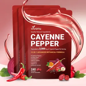 3-Pack Cayenne Pepper Softgels Supplement, Supports Leg Vein, Heart and Blood Vessel Health, with Vitamin E D3+K2 and Extracts of Grape Seed, Hawthorn, Beetroot and Others (240 Softge /1 Bag)