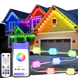 eaves light,Permanent Outdoor Lights 100ft, Smart RGB IC Eaves Lights With 72 Scene Modes, IP67 Outdoor Lighting For Holiday Decorations, Party, 60LEDS Garage Home neon signs、 Design Modern、With light chasing effect