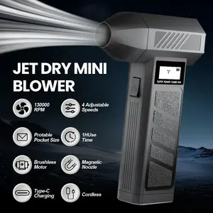 130000 RPM Cleaning Blower Tool Type-C Charging Turbo Jet Fan 4 Gears adjustable Portable Electric Air Duster Car Blowing Snow Cordless Blower Handheld Portable Blower