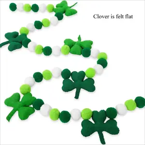 1pc Patrick's Day Lucky Shamrock Garland Green White Ball Clover Decorative Irish Hanging Bunting Garland for St. Patrick's Day Home Mantel Wall Decor Party Decor