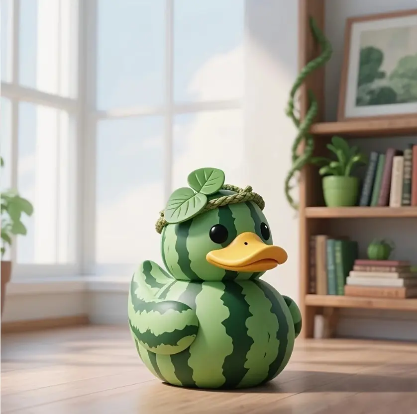 Whimsical Watermelon Duck Figurine - Resin Fantasy-Themed Home Decor with Leaf Crown Perfect for Indoor/Outdoor Display Ideal for Halloween Needed Indoor Outdoor Decor Playful Design  Durable Resin garden supply statue funny decoration sculpture