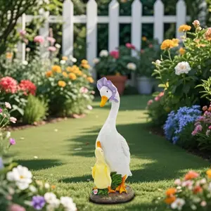 Goose Garden Statue for Outside: 12'' Funny Goose Yard Decorations for Outdoor Lawn Patio Porch Housewarming Birthday Gifts for Women (Mother-Geese) triple door