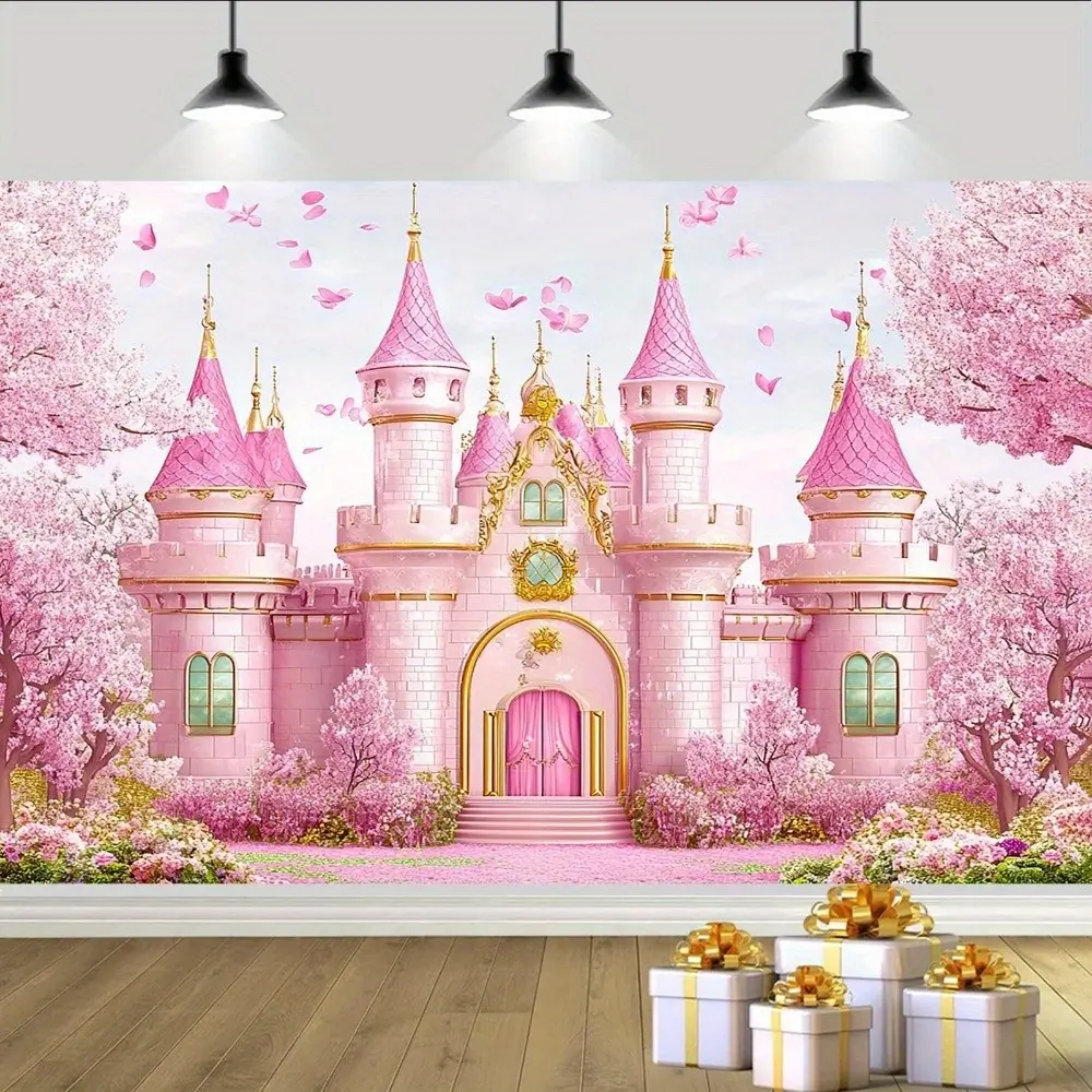 Magic Princess Castle Photography Backdrop, Happy Birthday Backdrop, Mythical Sakura Party Background Decoration, Party Decorations, No Power Needed, Perfect for Weddings, Birthdays, Christmas