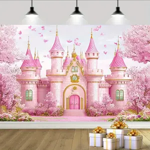 Magic Princess Castle Photography Backdrop, Mythical Sakura Party Decor, No Power Needed, Perfect for Weddings, Birthdays, Christmas