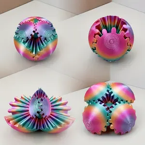 3D Printed Multicolor Rotating Gear Ball-Smooth Rotating Desktop Relaxation Toy, Vibrant Gradient Design, Suitable for Party Fun and Home Decoration, Durable Plastic Construction, Random Color Selection, Relaxation Toy | Interactive Toys | Complex gear sh