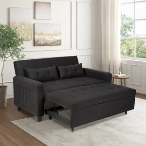 SZLIZCCC 60inch Queen Size 3-in-1 Convertible Sleeper Sofa Bed Futon Couches with Pullout Bed 2-Seater Loveseat Adjustable Backrest Toss Pillows for Living Room Apartment Storage