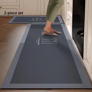 Algae Mud Kitchen Rug, Simple Drawing Pattern Bathroom Mat, Luxurious Fashion Style Cushioned Floor Covering, Rubber Bottom, Versatile Use