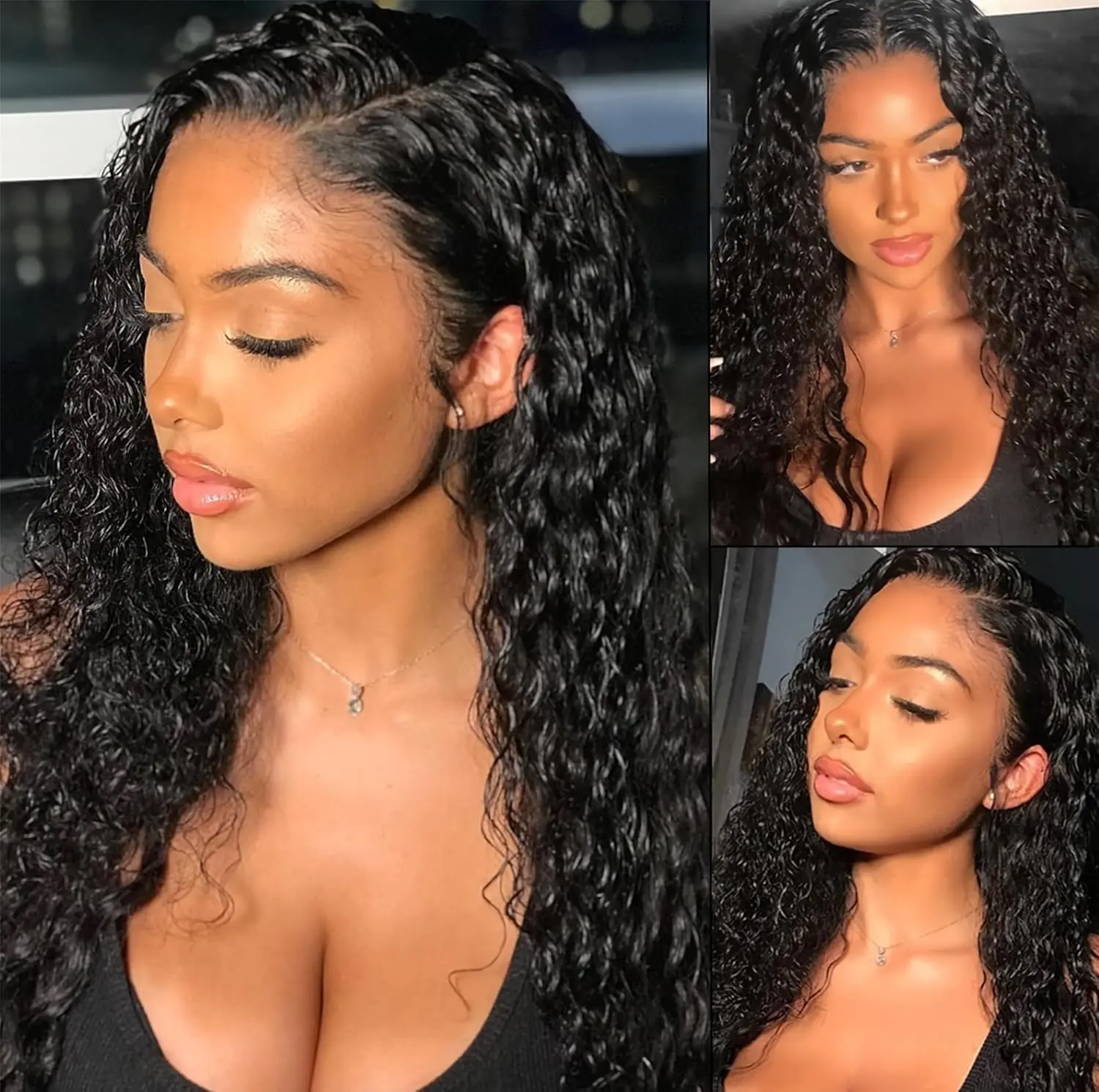 Beauty 300% Density Natural Black 1B Highlight Deep Wave Human Hair Wig 13x6 HD Transparent Lace Front Remy Hair Wigs Pre Plucked Brazilian Deep Wave Human Hair Wig For Women 22/24/26/28in Lenth #tiktokshopmemorialday #weeklydeals