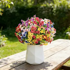 6 bundles of mixed-color artificial flowers, UV-resistant for outdoor use, non-fading, imitation plastic plants, perfect for decorating gardens, porches, and window sill flower boxes, hanging decorations for gardens, porches, and window sill flower boxes,