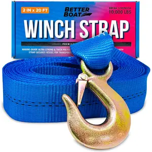Better Boat Heavy Duty Marine Grade Winch Strap 2" x 20' with Zinc Coated Hook for Boat Snowmobile Jet Ski Off Road Vehicles & Marine Security Safety 10,000 lbs Break Strength - Towing Equipment