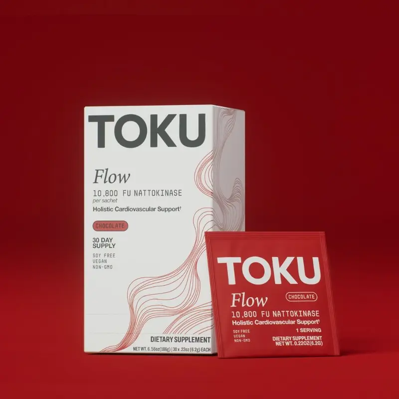 30 Servings Nattokinase - Toku Flow - Heart and Circulation Supplement Powder - 10800 FU - Chocolate Flavor - 30 Day Supply - Vegan Soy-Free Healthcare Fitness Dietary Supplement