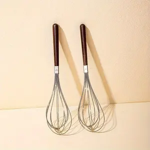 1pc, Egg Beater, Manual Household Wooden Handle Mixer, Baking Specific Egg Beater, Handheld Mixer.