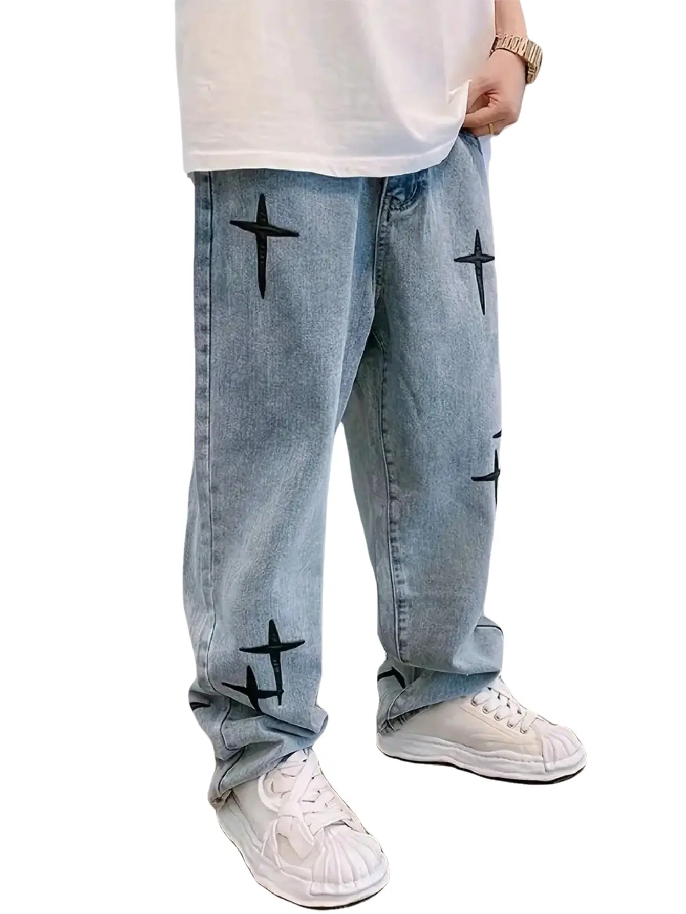 Blue Jeans For Men y2k Denim Pants Embroidered Streetwear Men Clothes Gifts For Him Summer Outfits Trouser,  Men's Street Style Streetwear Pants for Men