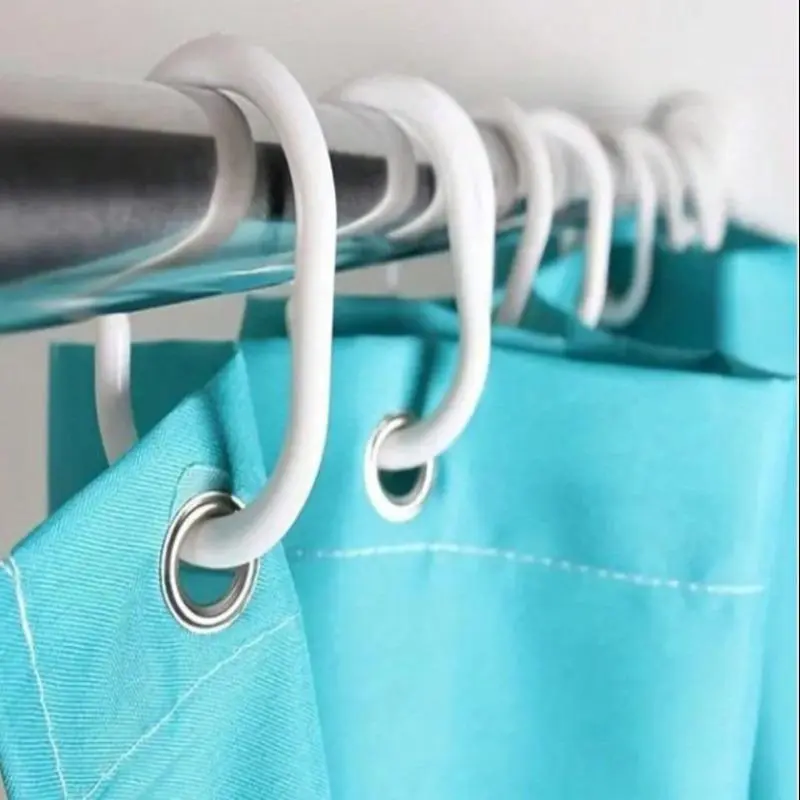 Bathroom Shower Curtain Ring, 12pcs/set Plastic C-shaped Ring, Thick & Bold Round Ring Hook, Plastic Hooks for Home Bathroom Hotel Salon, Decorative Shower Curtain Hooks