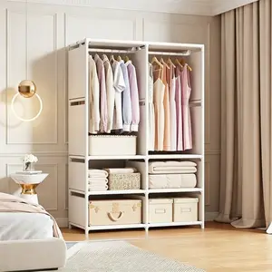 Easy Assembly Open Wardrobe, Solves Small Space Clutter, Ideal for Bedroom, Apartment & Rental Homes, Sturdy Frame with Large Capacity, Economical Hanging Closet, Wardrobe Closet Organizer