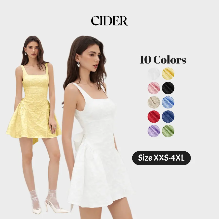 Cider Backless Bowknot Mini Dress – Floral Jacquard U-Neckline Party Dress for Women, Built-in Bra Friendly, Statement Piece for Date Night & Cocktail Events Formal Wear Womenswear SummerWins SummerFinds