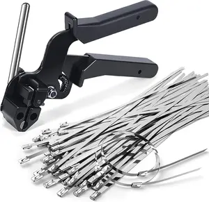 Metal Zip Ties with Stainless Steel Cable Tie Gun, Special Tool For Fastening and Cutting Steel Zip Ties, 100pcs 11.8in Uv Resistant chain link fence Parts For Fence Exhaust Pipe Outdoor fathersdaygiftideas