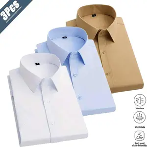 Men’s solid-color dress shirts, 3-pack — light‑mature professional office commuter style. Made from skin‑friendly, breathable, wrinkle‑resistant, non‑iron fabric that’s easy to care for and won’t lose shape. Classic notched lapel, single‑breasted design—s
