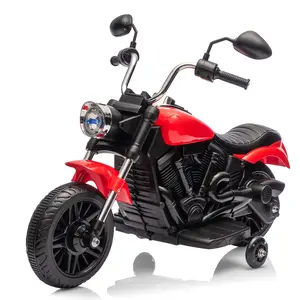 12V Electric Ride On Motorcycle for Children, three-wheel toy bike with anti-slip training wheels. Comes with headlight, warning horn, built-in music and reverse gear, fun outdoor riding toy for kids.