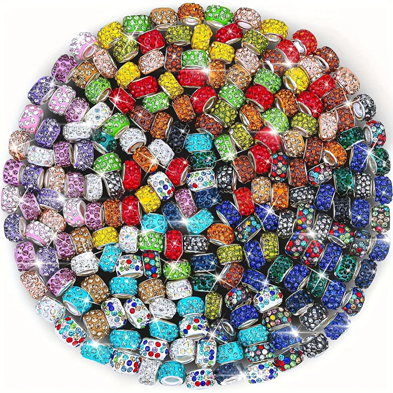 90 Large-Hole Pearl Beads for Jewelry Craft, Randomly Mixed with Colored Bands and Shiny Rhinestone Effect Fancy Beads Beading Supplies
