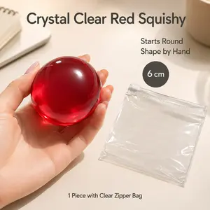 Crystal Clear Red Squishy Ball, 6cm Shapeable Jelly Fidget Toy, Starts Round and Shapes by Hand, 1 Piece Stress Relief Desk Toy with Clear Zipper Bag, Cute Gift for Teens Adults