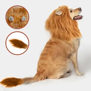 Pet Lion Costume Set, Headpiece + Tail Kit, Funny Dog Transformation, Earless Lion Wig Hat, Pet Lion Headpiece, Fun Animal