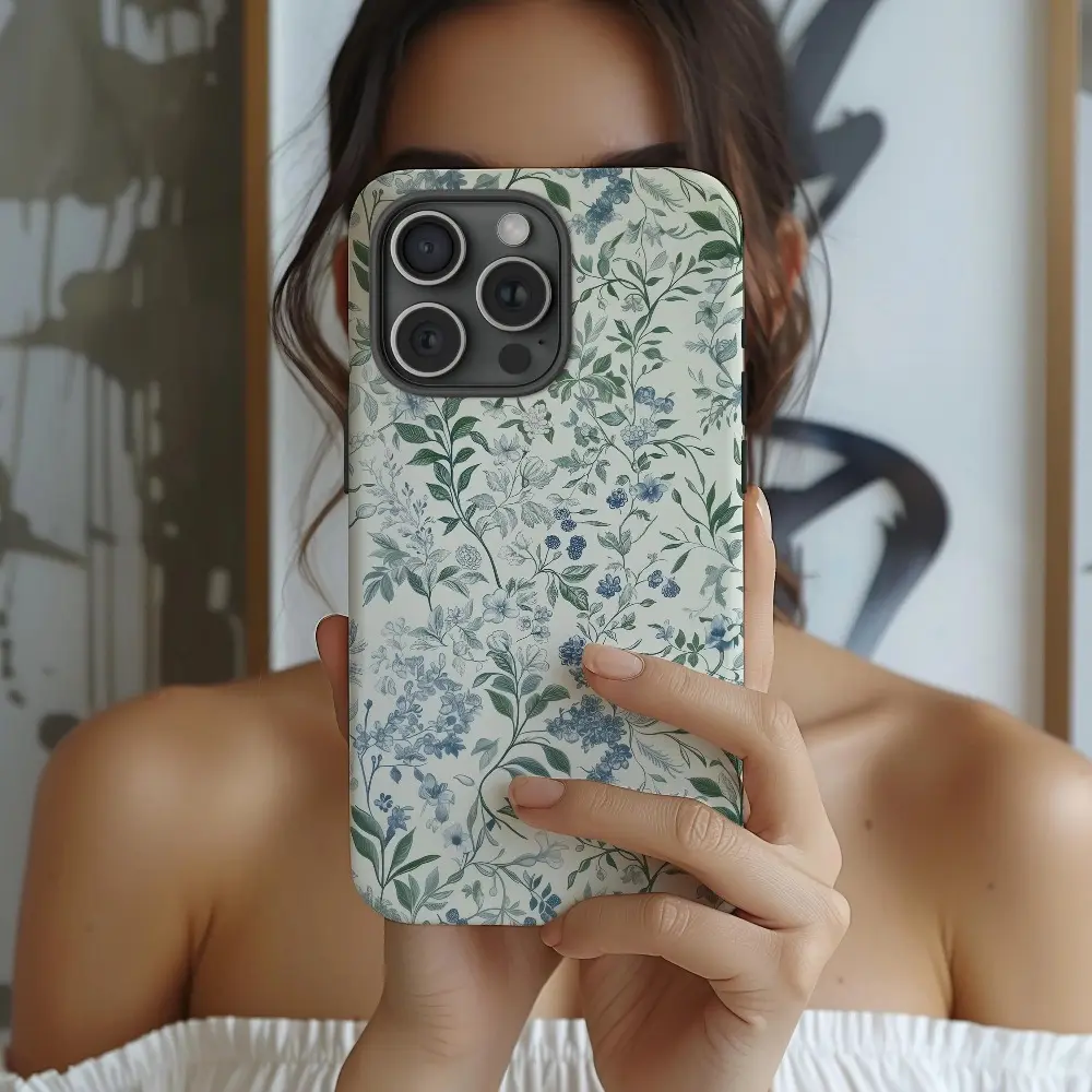 Forest style floral vine pattern, durable and shock-absorbing glossy 2-in-1 phone case, suitable for iPhone 17, 16, 15, 14, 13, 12, 11 X, Samsung and other series models, can be given as a holiday gift to friends or home