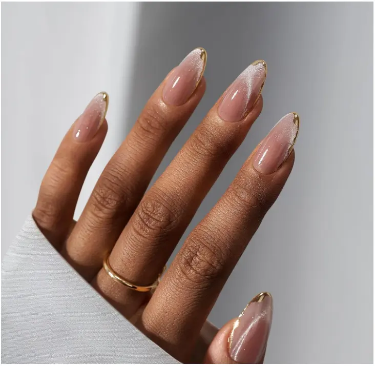 BTArtbox Press On Nails Almond - Cat Eye Press On Nails Medium Fake Nails with 3D Sculpting Metallic Design, Supremely Fit & Glossy Glue On Nails