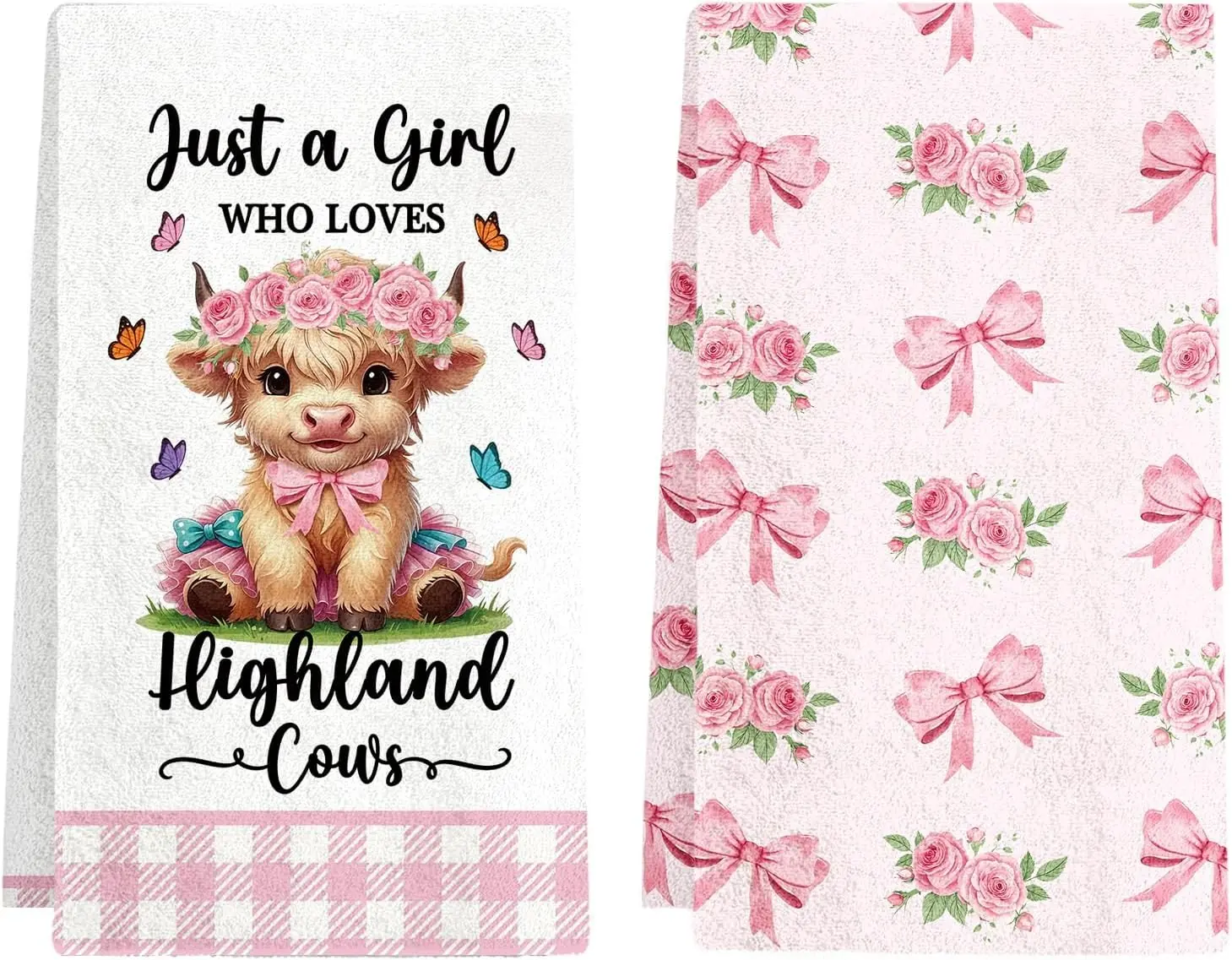 Highland Cows Kitchen Towels Set of 2, Funny Dish Towels for Kitchen Drying, Dish Towels Cooking Gifts for Women, Vintage Kitchen Decor for Farmhouse with Cute Cattle