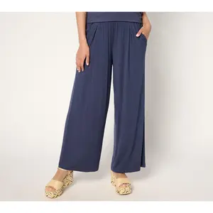 LOGO by Lori Goldstein Petite Knit Full Length Wide Leg Pants
