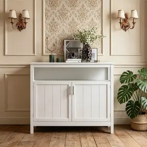 White Kitchen Storage Sideboard Cabinet, Multifunctional Buffet Server Cabinet with Ample Storage Space, Modern Freestanding Cupboard Console Cabinet for Kitchen, Dining Room, Living Room, Home Entryway, Durable Household Furniture